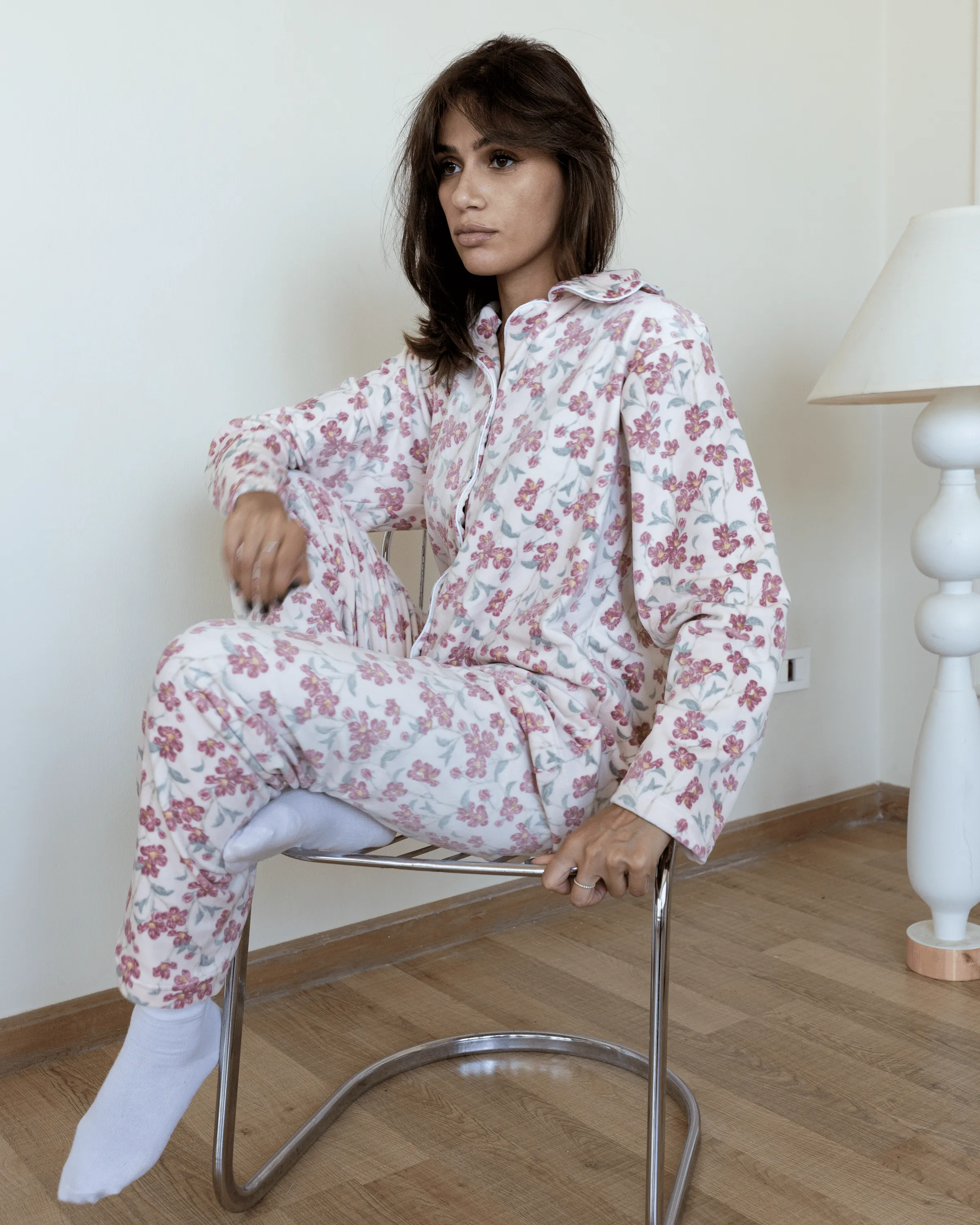 بيجاما قطيفة زرار floral