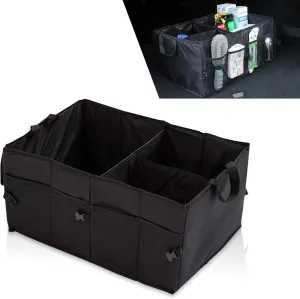 1 PC Car Trunk Storage Bag, Large Capacity Waterproof Foldable Storage Box, Multi-Compartment Fixed Luggage Storage Bag, Car Storage Accessories, Universal for Most Cars (Black)