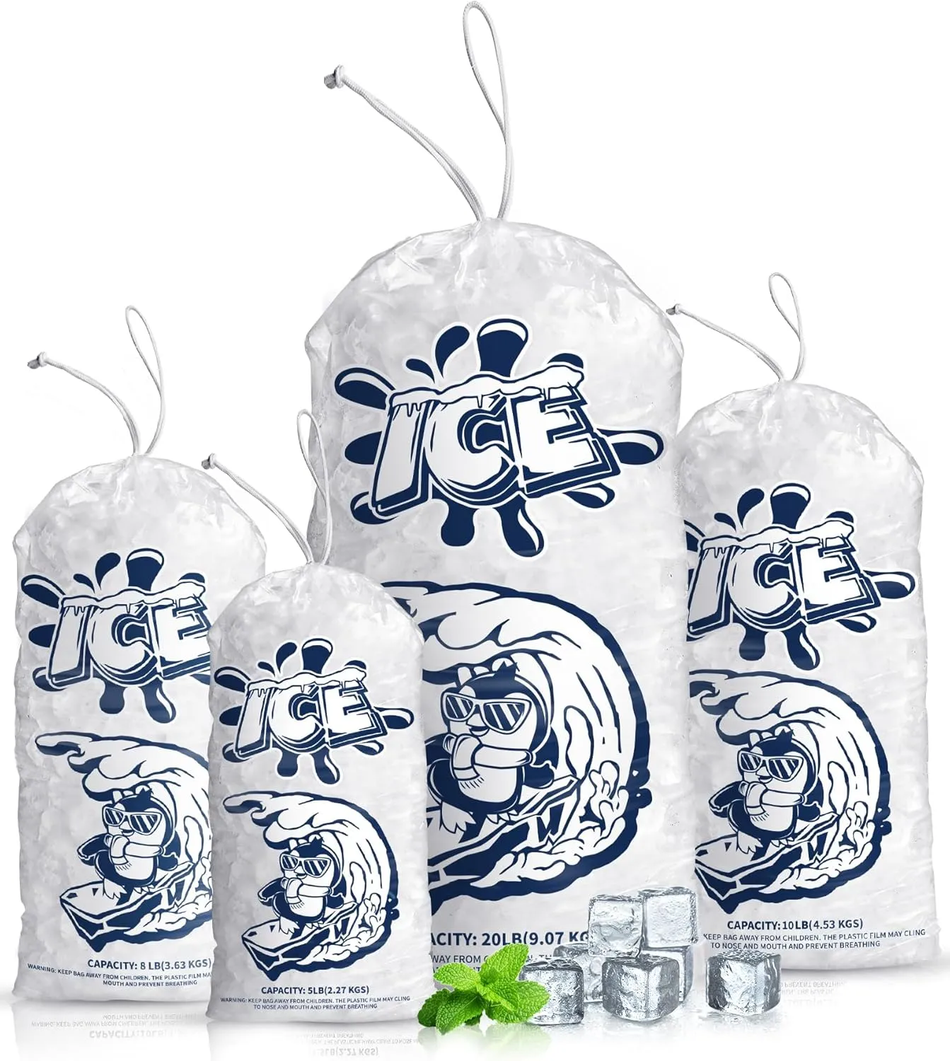 100 Pack 5lb Plastic Ice Bags with Drawstring,17 x 9 inch with Heavy-Duty and Portable Storage Ice Bags (2 Mils Thickness)