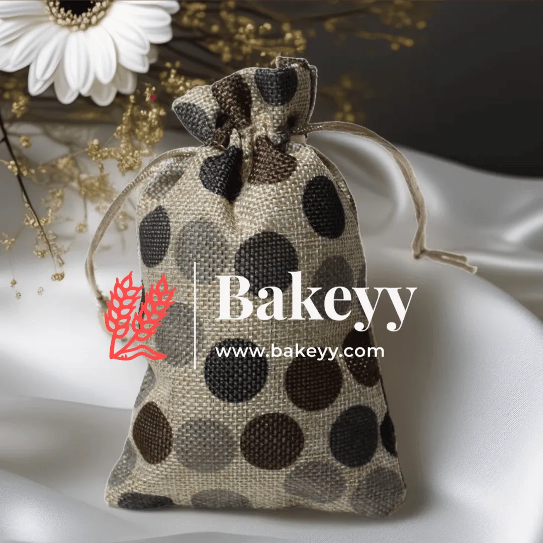 10x14 cm | Dot Print | Printed Potli Jute Bag | Gift Return Gifts Bags |  Drawstring Bags | Pack Of 10 |