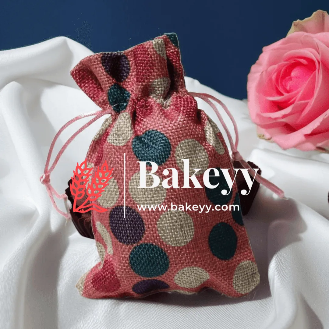 10x14 cm | Dot Print | Printed Potli Jute Bag | Gift Return Gifts Bags |  Drawstring Bags | Pack Of 10 |