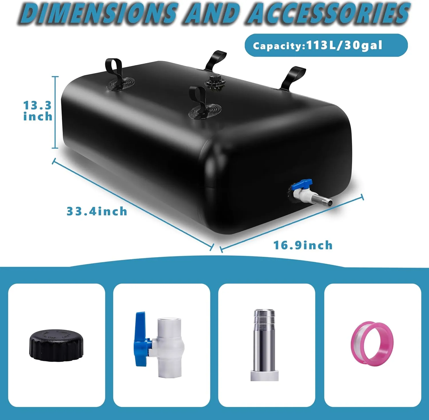 113 L/30 Gal Water Bladder Tank, Foldable Portable Water Storage Container, Emergency Water Bag for RV, Truck Bed, Fire Prevention, Drought Resistance, Black