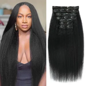 12 Inch Clip in Hair Extensions Real Human Hair Kinky Straight Clip ins For Black Women Remy Human Hair Extensions Natural Color 8pcs 20 Clips 110g/Set