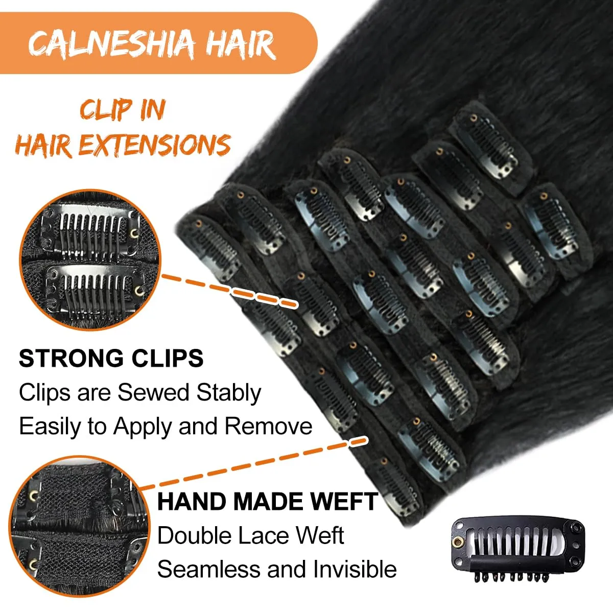 12 Inch Clip in Hair Extensions Real Human Hair Kinky Straight Clip ins For Black Women Remy Human Hair Extensions Natural Color 8pcs 20 Clips 110g/Set