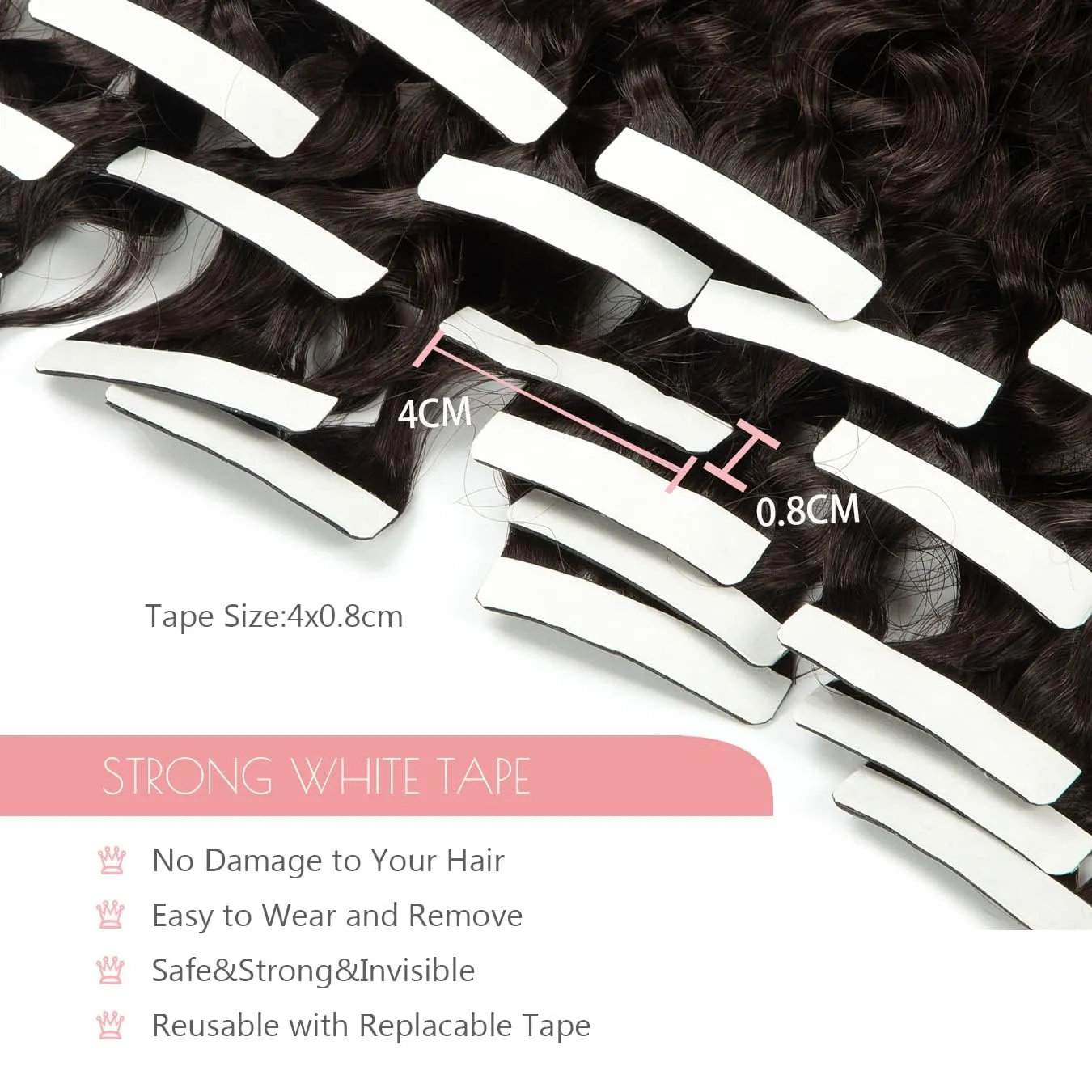 12inch Curly Hair Tape in Hair Extensions Dark Brown Natural Black Tape in Curly Human Hair Extensions for Women Double Sided Curly Tape Extensions #2 16pcs 40grams