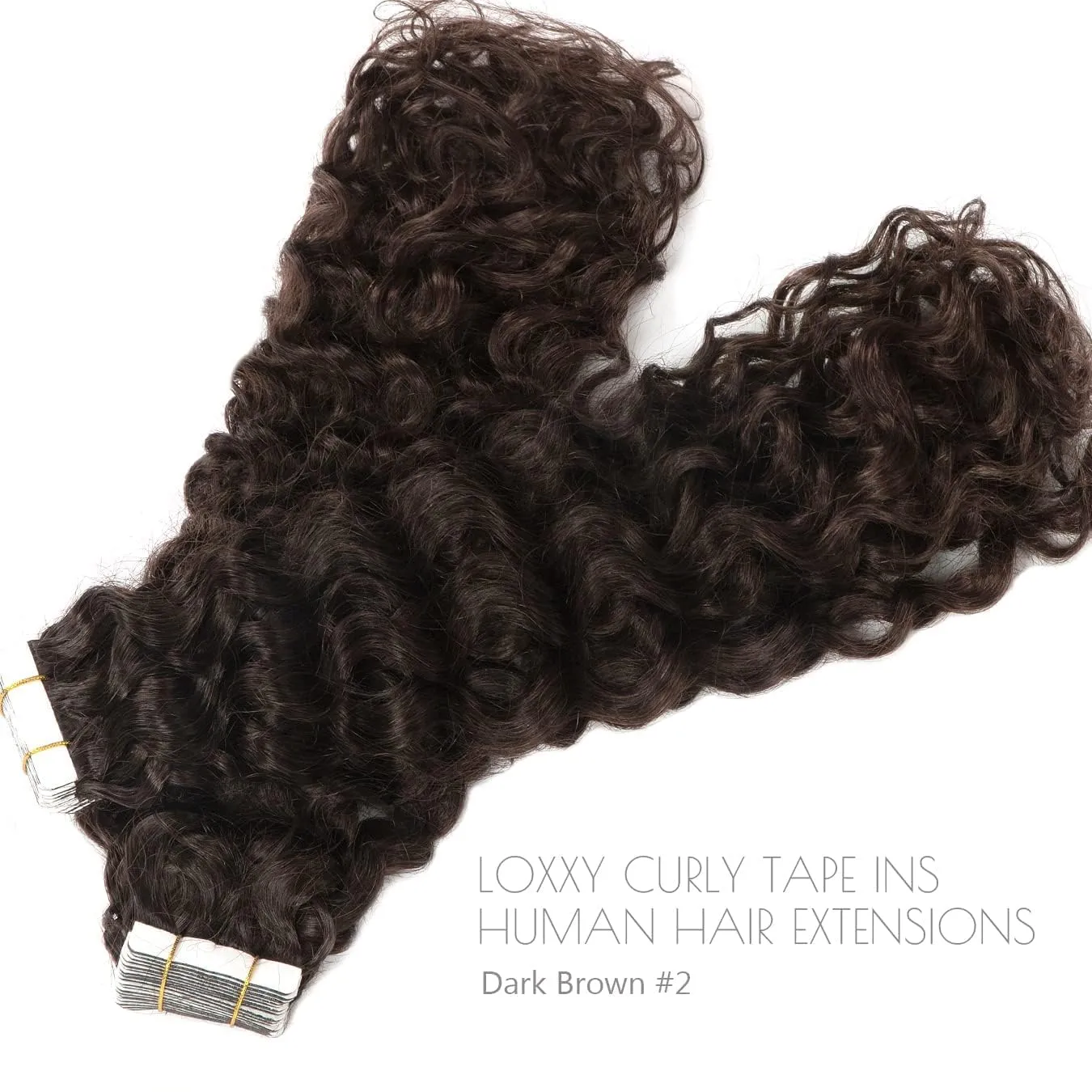 12inch Curly Hair Tape in Hair Extensions Dark Brown Natural Black Tape in Curly Human Hair Extensions for Women Double Sided Curly Tape Extensions #2 16pcs 40grams