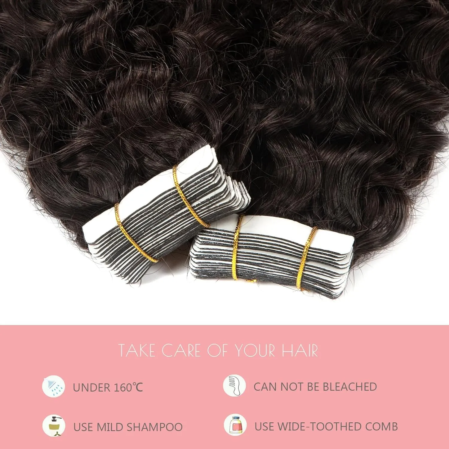 12inch Curly Hair Tape in Hair Extensions Dark Brown Natural Black Tape in Curly Human Hair Extensions for Women Double Sided Curly Tape Extensions #2 16pcs 40grams