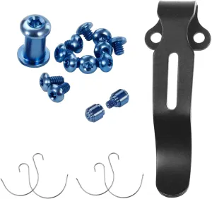 13-Piece Blue Titanium Screw and Pivot Kit, Thumb Stud, Black Deep Carry Pocket Clip and Omega Spring for Benchmade 535 Bugout, Mini Bugout 533 and Bailout 537, Hardware Combo Set