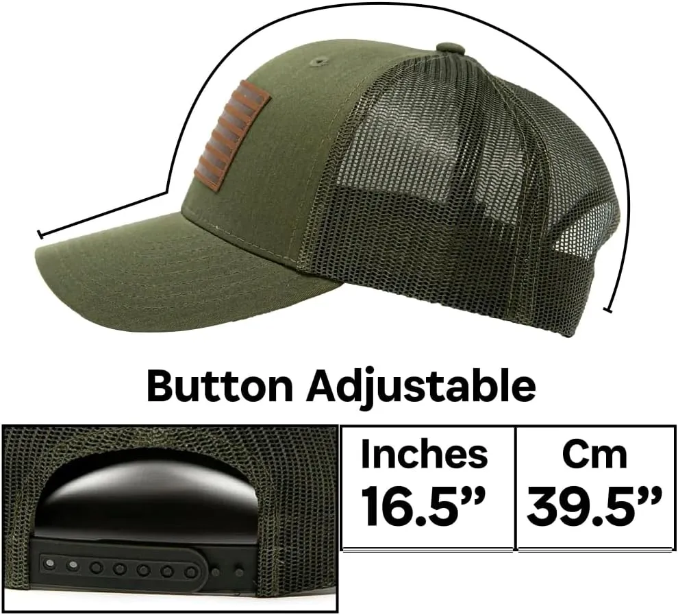 13 STRIPES American Flag Hat – Leather Patch Mesh Back Snapback Hat for Men & Women USA Flag Trucker Hat, Casual Unisex Hat