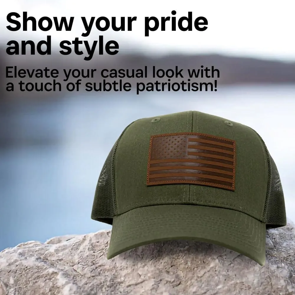 13 STRIPES American Flag Hat – Leather Patch Mesh Back Snapback Hat for Men & Women USA Flag Trucker Hat, Casual Unisex Hat