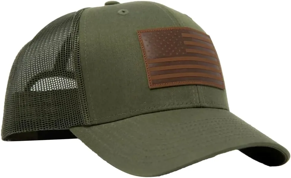 13 STRIPES American Flag Hat – Leather Patch Mesh Back Snapback Hat for Men & Women USA Flag Trucker Hat, Casual Unisex Hat