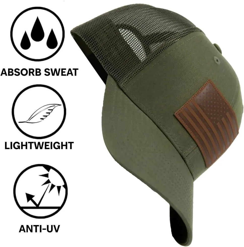 13 STRIPES American Flag Hat – Leather Patch Mesh Back Snapback Hat for Men & Women USA Flag Trucker Hat, Casual Unisex Hat