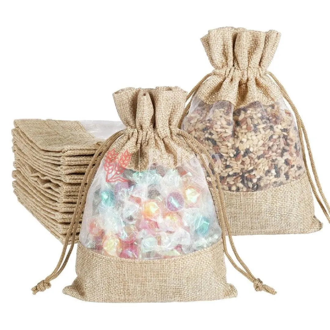 13x18 CM  Natural | Jute Potli Window Bag | Gift Return Gifts Bags | Drawstring Bags