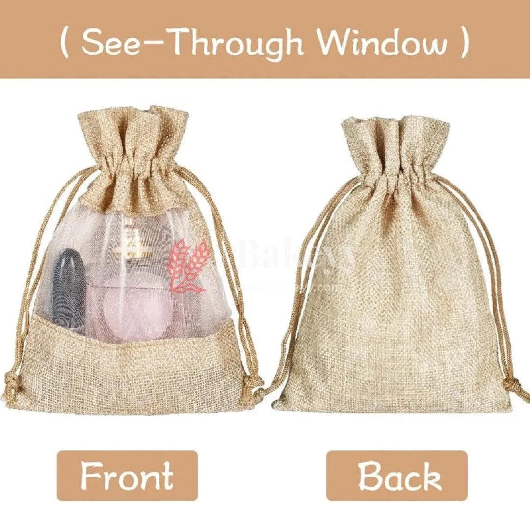 13x18 CM  Natural | Jute Potli Window Bag | Gift Return Gifts Bags | Drawstring Bags