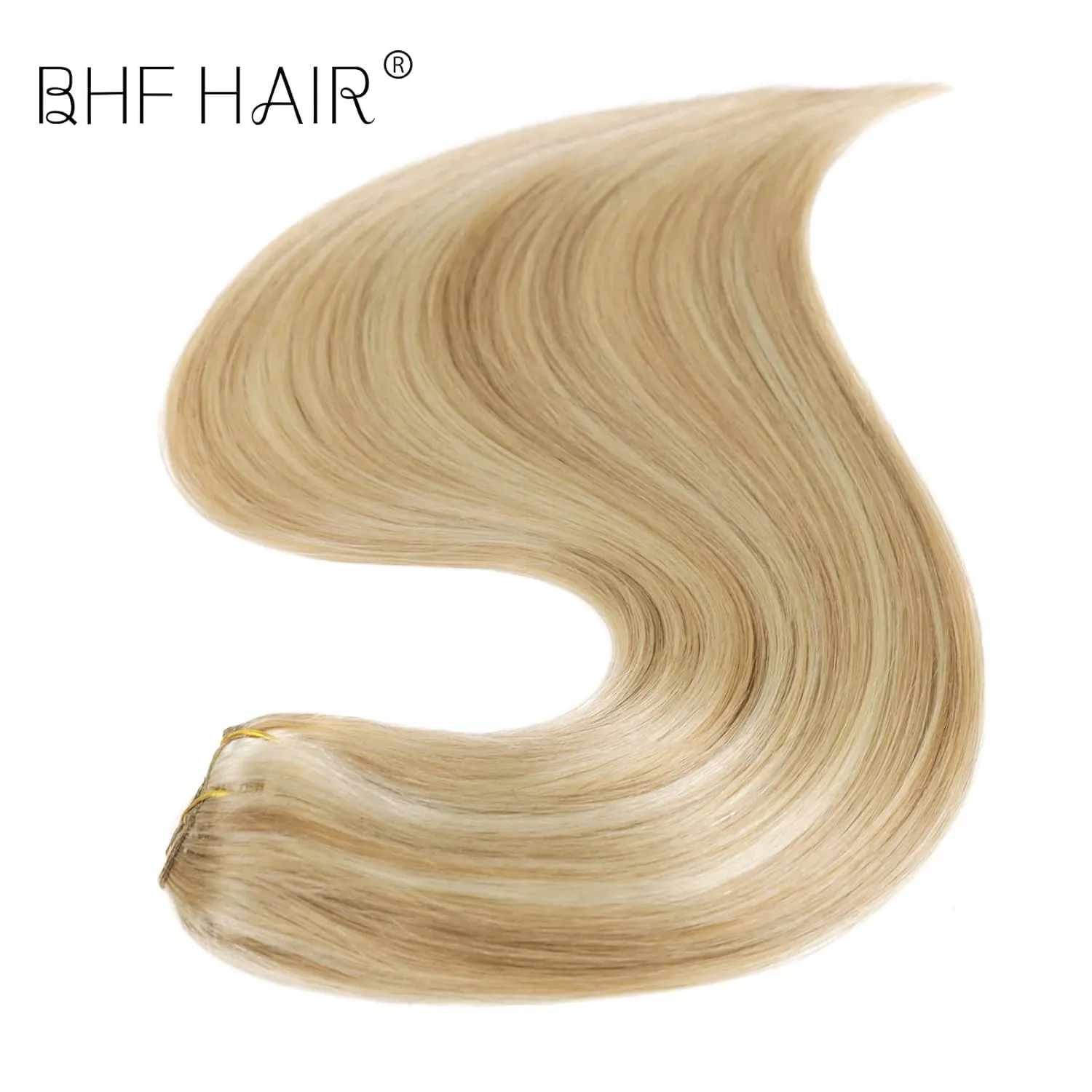 14" Clip in Remy Human Hair Extensions Light Color, Gold Highlights Blonde Human Hair Extensions, Double Weft Thickness to Ends, 100% Human Hair Extensions for Women, 6 Pieces 70g / 2.45oz.