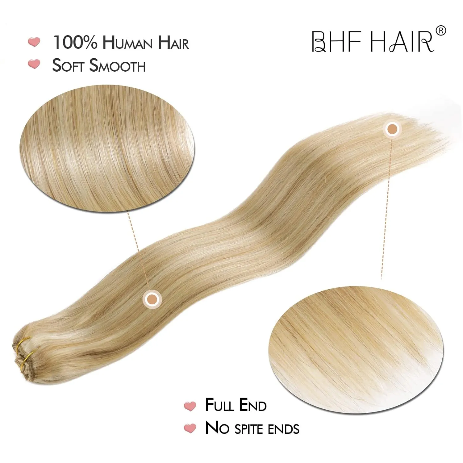 14" Clip in Remy Human Hair Extensions Light Color, Gold Highlights Blonde Human Hair Extensions, Double Weft Thickness to Ends, 100% Human Hair Extensions for Women, 6 Pieces 70g / 2.45oz.
