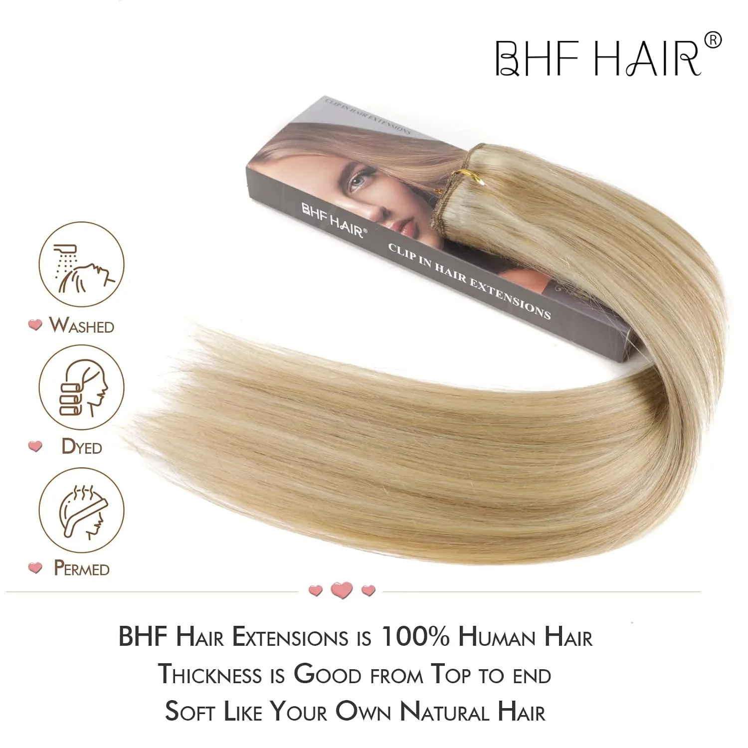 14" Clip in Remy Human Hair Extensions Light Color, Gold Highlights Blonde Human Hair Extensions, Double Weft Thickness to Ends, 100% Human Hair Extensions for Women, 6 Pieces 70g / 2.45oz.
