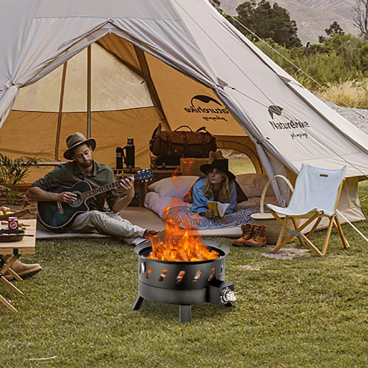 17.3 inch Portable Propane Fire Pits, Gas Fire Pit Bowl for Outside with Lid & Handle, Smokeless Gas Firebowl,Propane Firepit for Camping, Patio, Yard, Garden