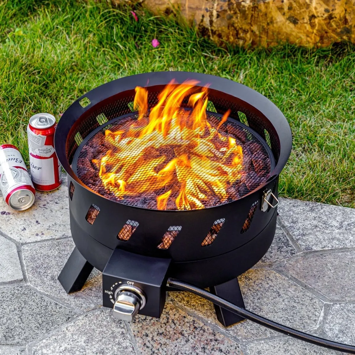 17.3 inch Portable Propane Fire Pits, Gas Fire Pit Bowl for Outside with Lid & Handle, Smokeless Gas Firebowl,Propane Firepit for Camping, Patio, Yard, Garden