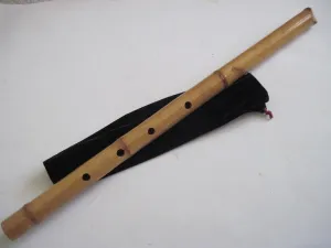 1.8 Pentatonic Shakuhachi - Traditional Zen Instrument, Bamboo Wood, D Major, With Velvet Sleeve Bag