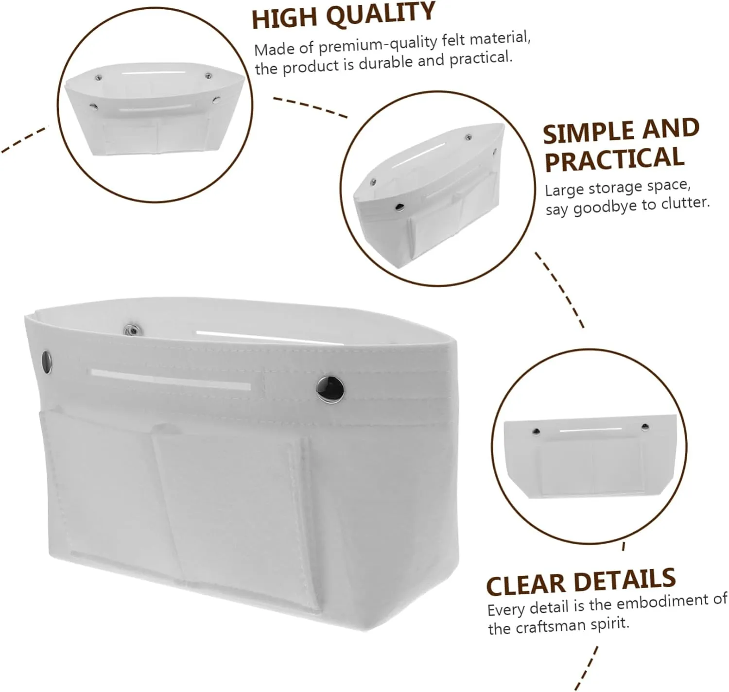 1pc Large Capacity Cosmetic Bag Makeup Pouch Cosmetics Liner Tote Toiletry Quilted Storage Purse Bag Organizer Large Capacity Travel Cosmetic Bag Women's Purse White Felt