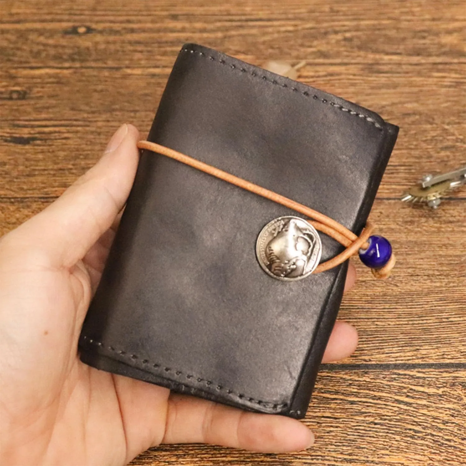 1PCS Leather Change Purse Drawstring Coin Purse Leather Coin Purse for Women Triple Compartment Leather Coin Purse (Black)
