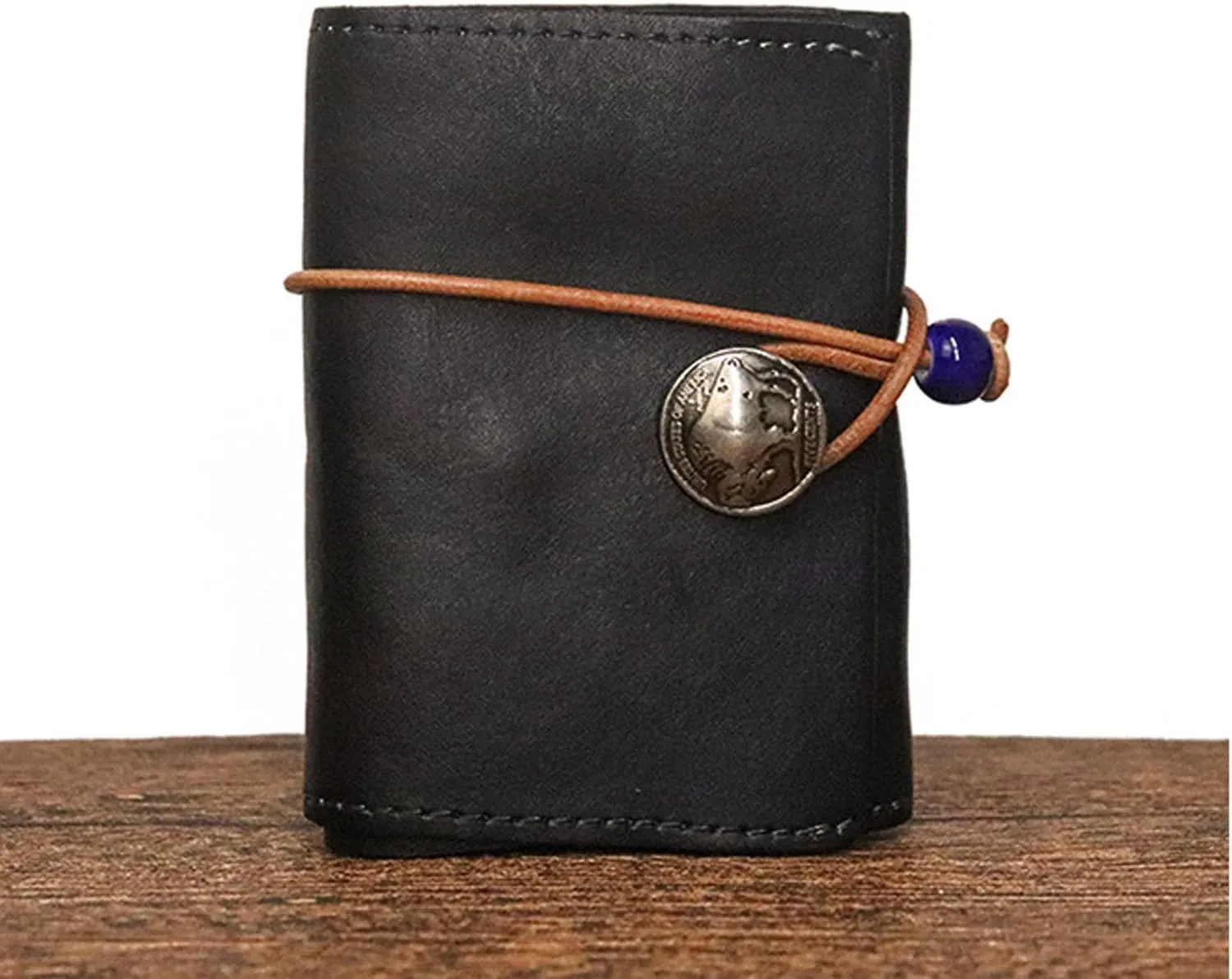 1PCS Leather Change Purse Drawstring Coin Purse Leather Coin Purse for Women Triple Compartment Leather Coin Purse (Black)