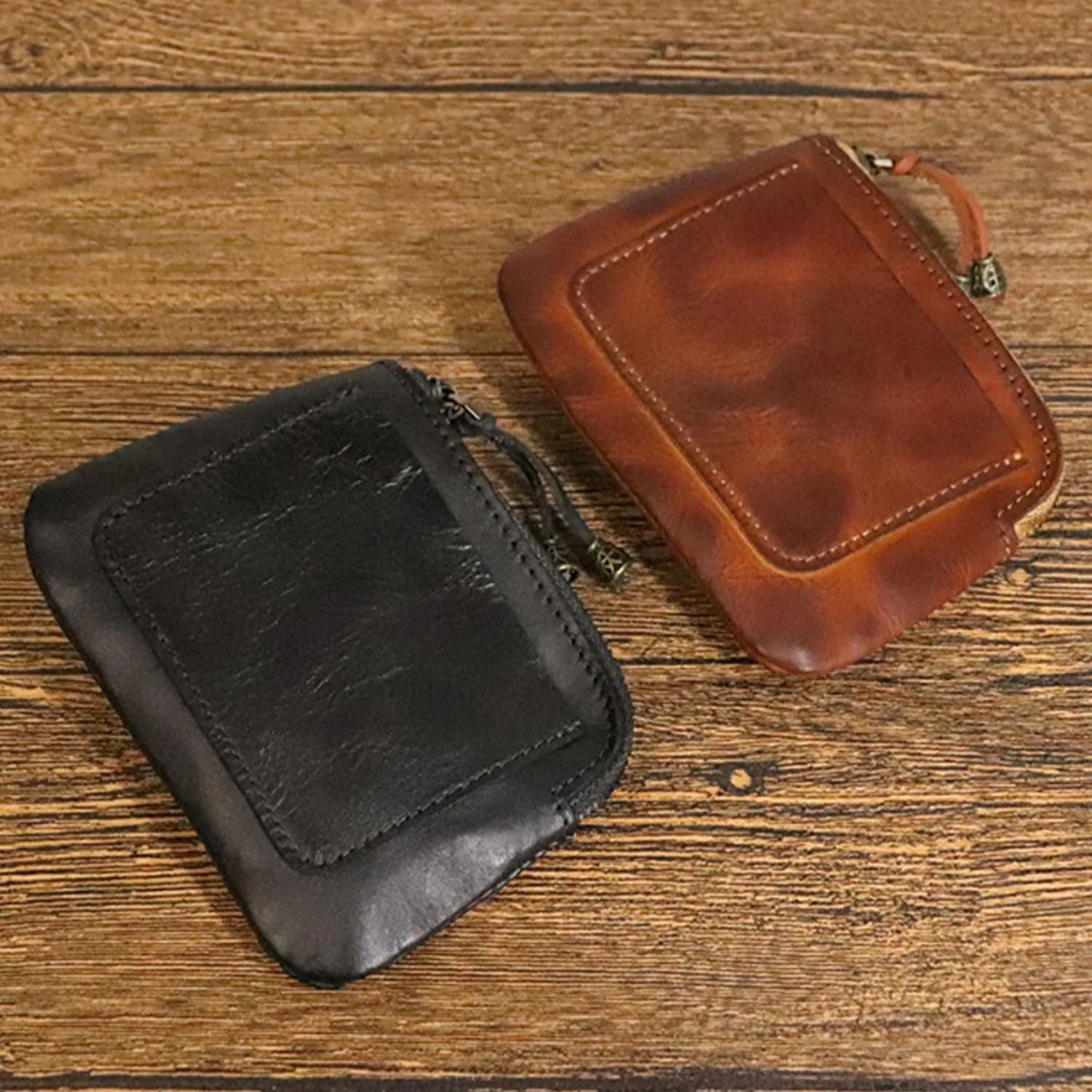 1PCS Mini Coin Purse for Women Zipper Leather Coin Purse Leather Change Purse Coin Purse for Coins and Various Cards Leather Coin Pouch (Black)