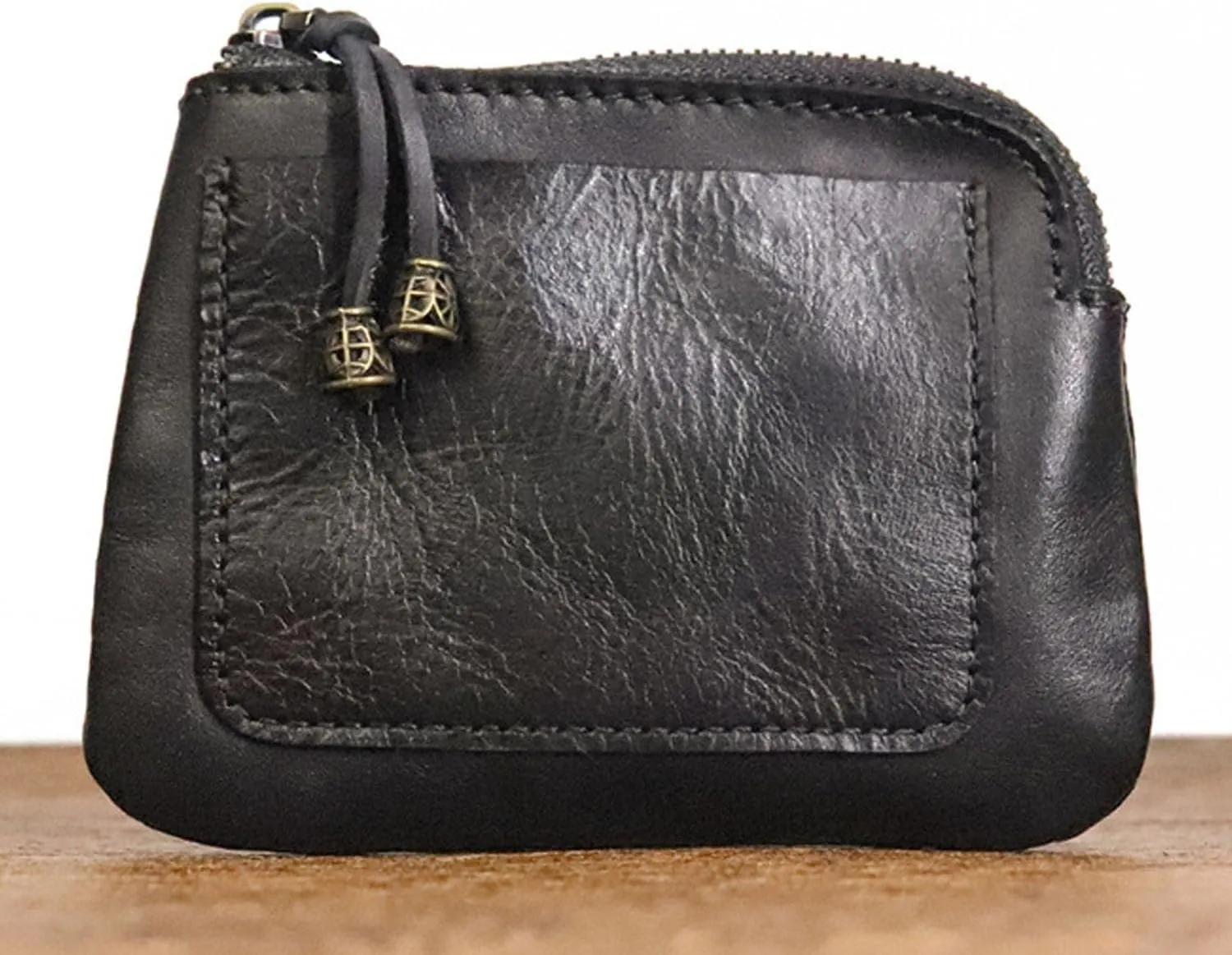 1PCS Mini Coin Purse for Women Zipper Leather Coin Purse Leather Change Purse Coin Purse for Coins and Various Cards Leather Coin Pouch (Black)