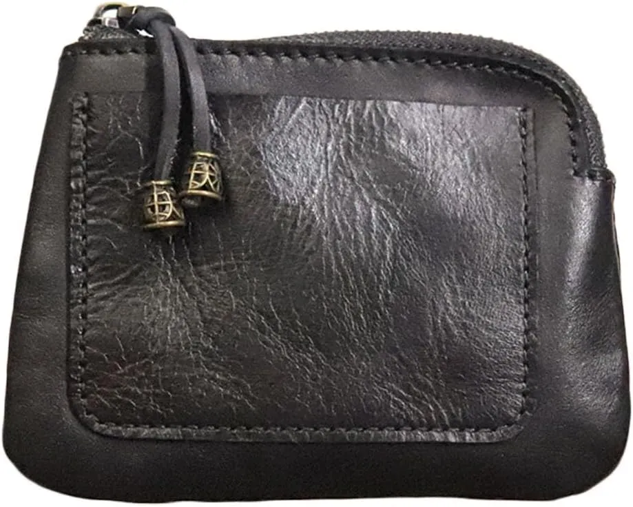 1PCS Mini Coin Purse for Women Zipper Leather Coin Purse Leather Change Purse Coin Purse for Coins and Various Cards Leather Coin Pouch (Black)