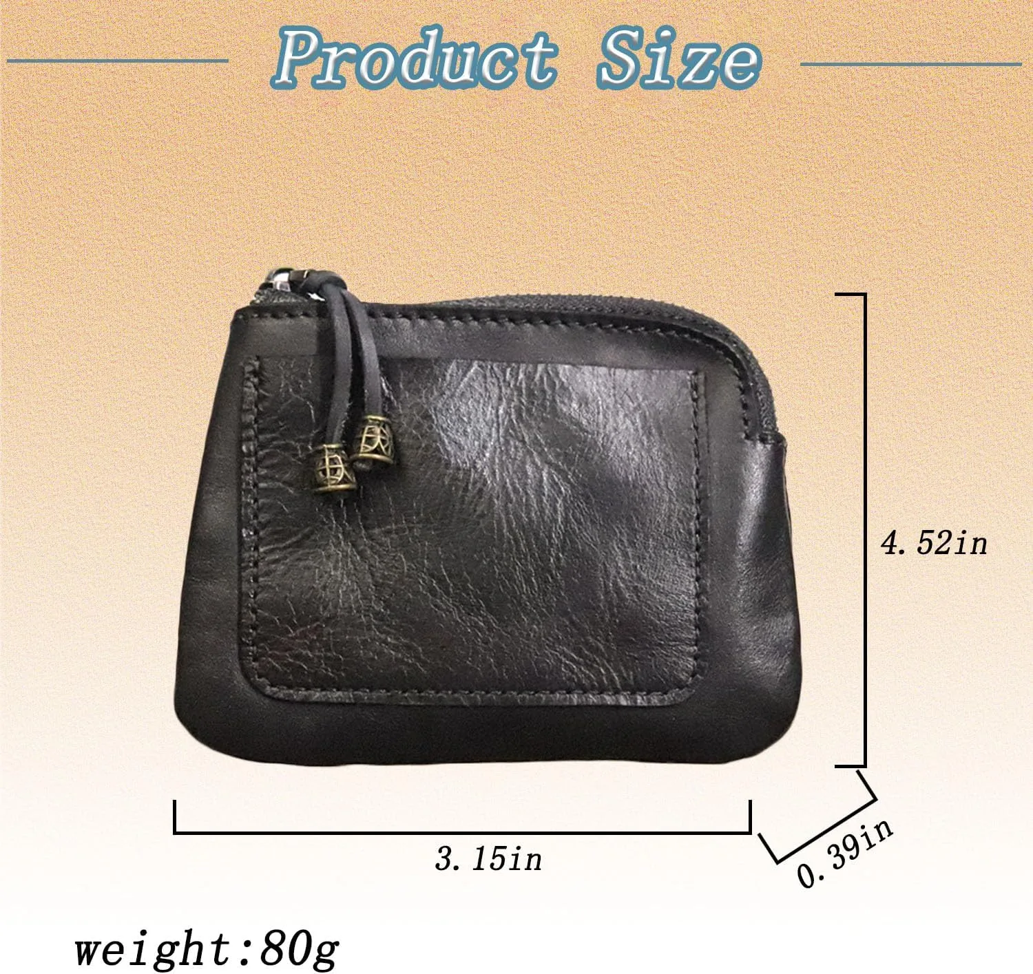 1PCS Mini Coin Purse for Women Zipper Leather Coin Purse Leather Change Purse Coin Purse for Coins and Various Cards Leather Coin Pouch (Black)
