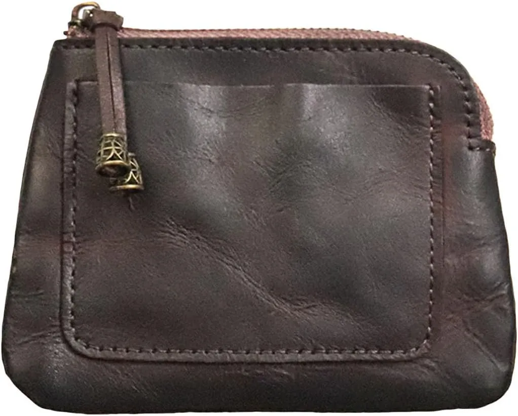 1PCS Mini Leather Coin Purse for Women & Men, Zipper Closure, Coffee Color