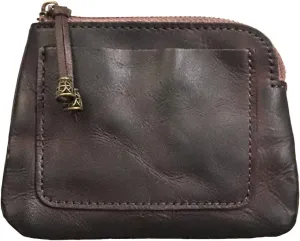1PCS Mini Leather Coin Purse for Women & Men, Zipper Closure, Coffee Color