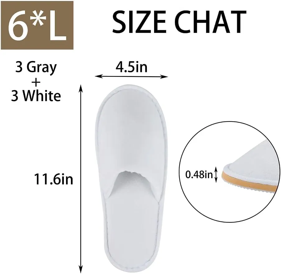 2-6 Pairs Spa Slippers, Indoor Slippers, Disposable Slippers for Guests, Washable & Non Slip Reusable House Slippers for Women Men Bedroom, Hotel, Travel,Wedding (Thick Soft)