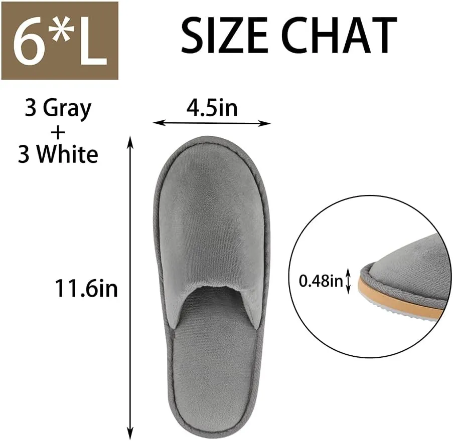 2-6 Pairs Spa Slippers, Indoor Slippers, Disposable Slippers for Guests, Washable & Non Slip Reusable House Slippers for Women Men Bedroom, Hotel, Travel,Wedding (Thick Soft)