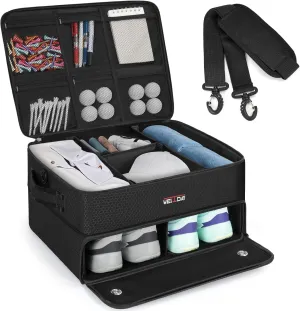 2 Layer Golf Trunk Organizer, Golf Trunk Locker with Separate Compartment for 2 Pair Shoes, Golf Trunk Storage for Balls, Tees, Clothes, Gloves, Accessories