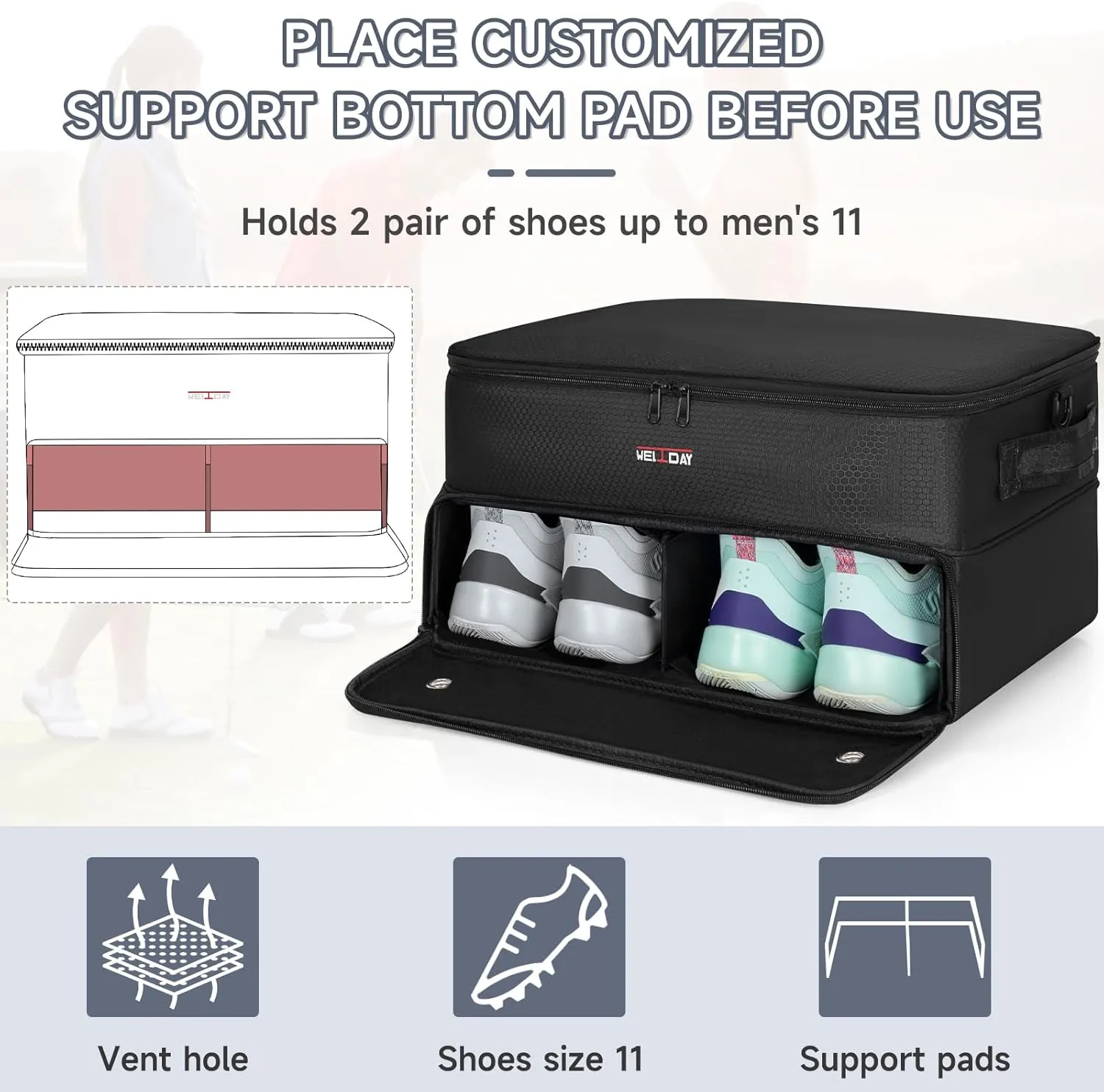 2 Layer Golf Trunk Organizer, Golf Trunk Locker with Separate Compartment for 2 Pair Shoes, Golf Trunk Storage for Balls, Tees, Clothes, Gloves, Accessories
