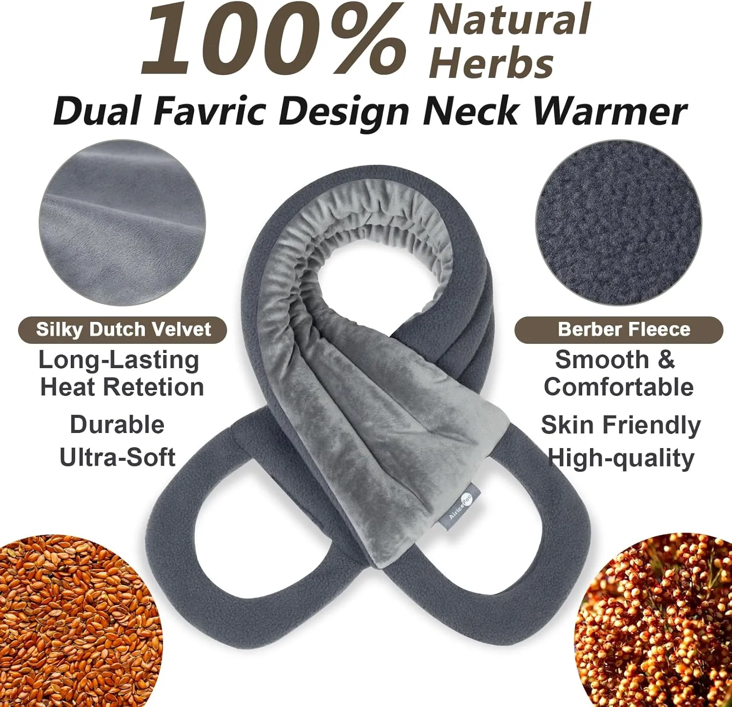 2 Microwave Heating pad for Neck and Shoulders Back 33 * 5" microwavable Moist Heat Pack Warm hot Compress Neck wrap Weighted Rice Bean Bag Reusable Herbal Nature Calming Portable Grey
