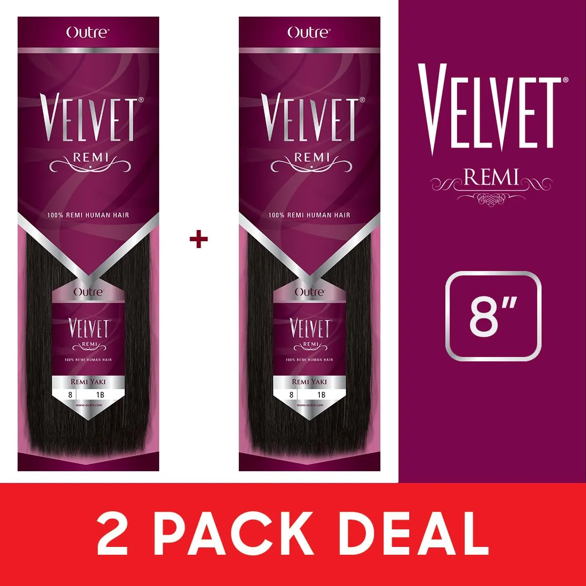[2 Pack Deal] Outre Velvet 100% Remi Human Yaki Weaving 8" (1B, 2 Packs)
