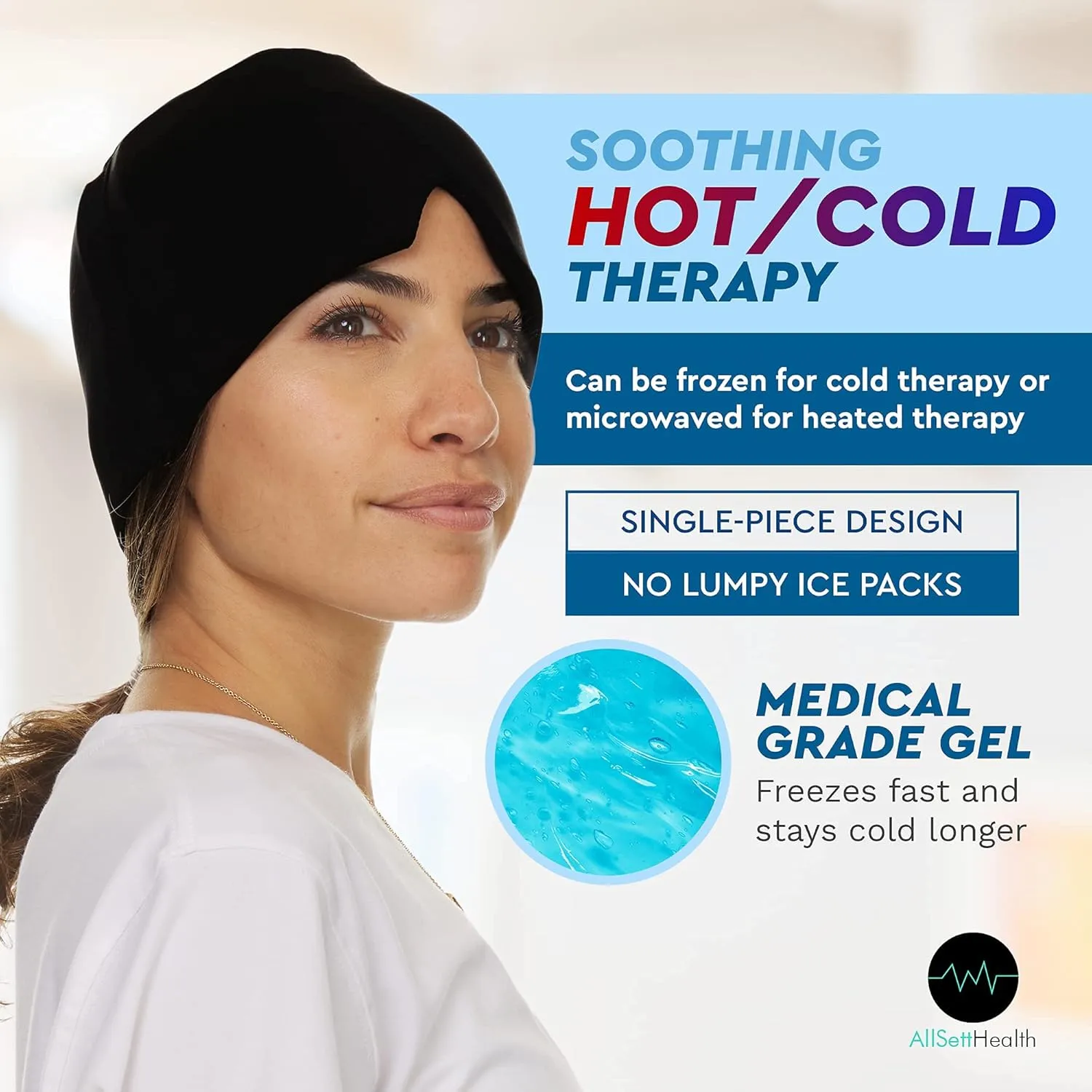 2 Pack - Migraine Relief Cap Ice Head Wrap and Hat | Hot/Cold Gel Pack With Face and Eye Mask Compress for Headache Relief - FSA HSA Eligible Items