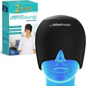 2 Pack - Migraine Relief Cap Ice Head Wrap and Hat | Hot/Cold Gel Pack With Face and Eye Mask Compress for Headache Relief - FSA HSA Eligible Items