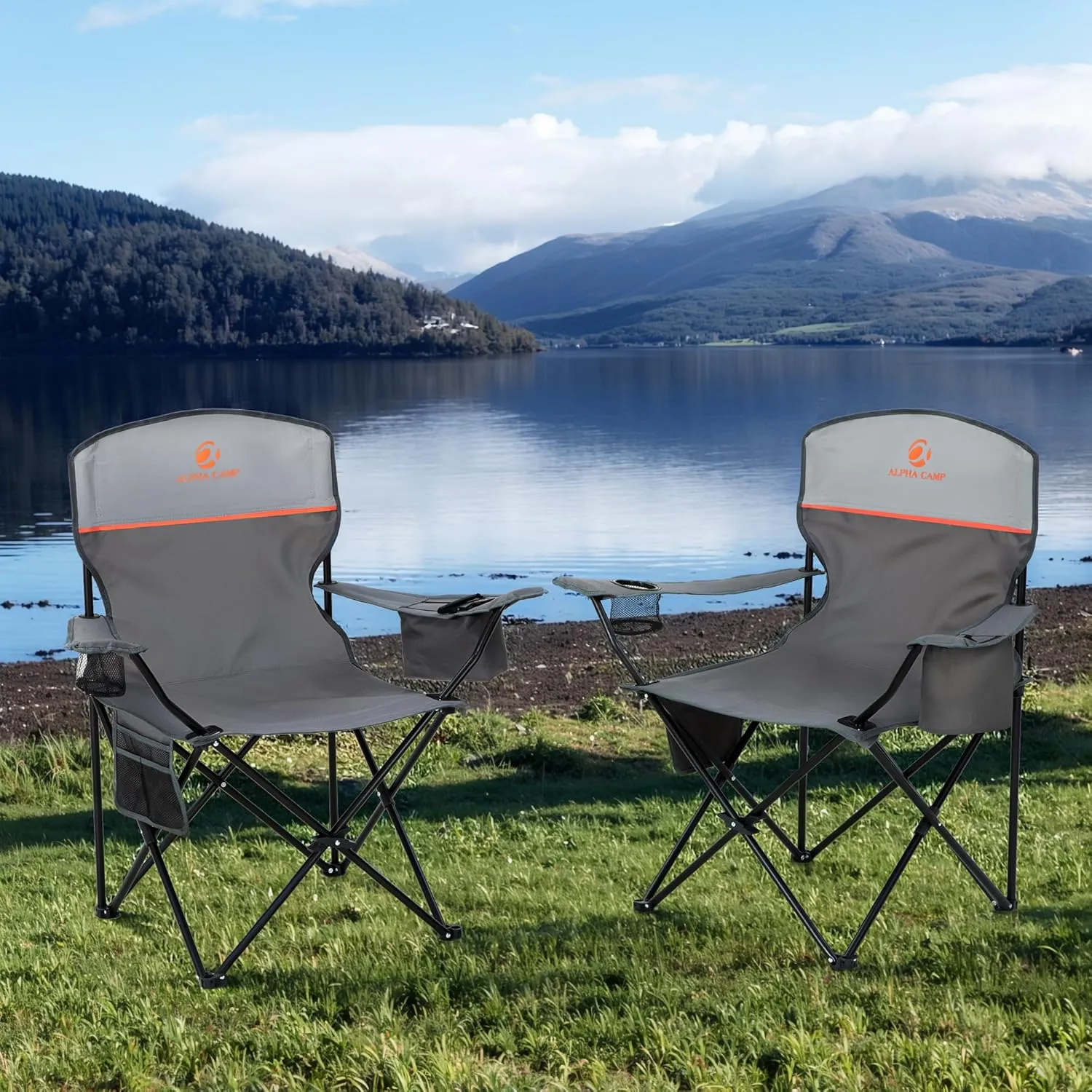 2 Pack Portable Camping Chair for Adults, Folding Outdoor Camp Chair Lightweight Lawn Chairs Folding Collapsible Chair for Camping, Tailgates, Beach, Gray, Support 225lbs