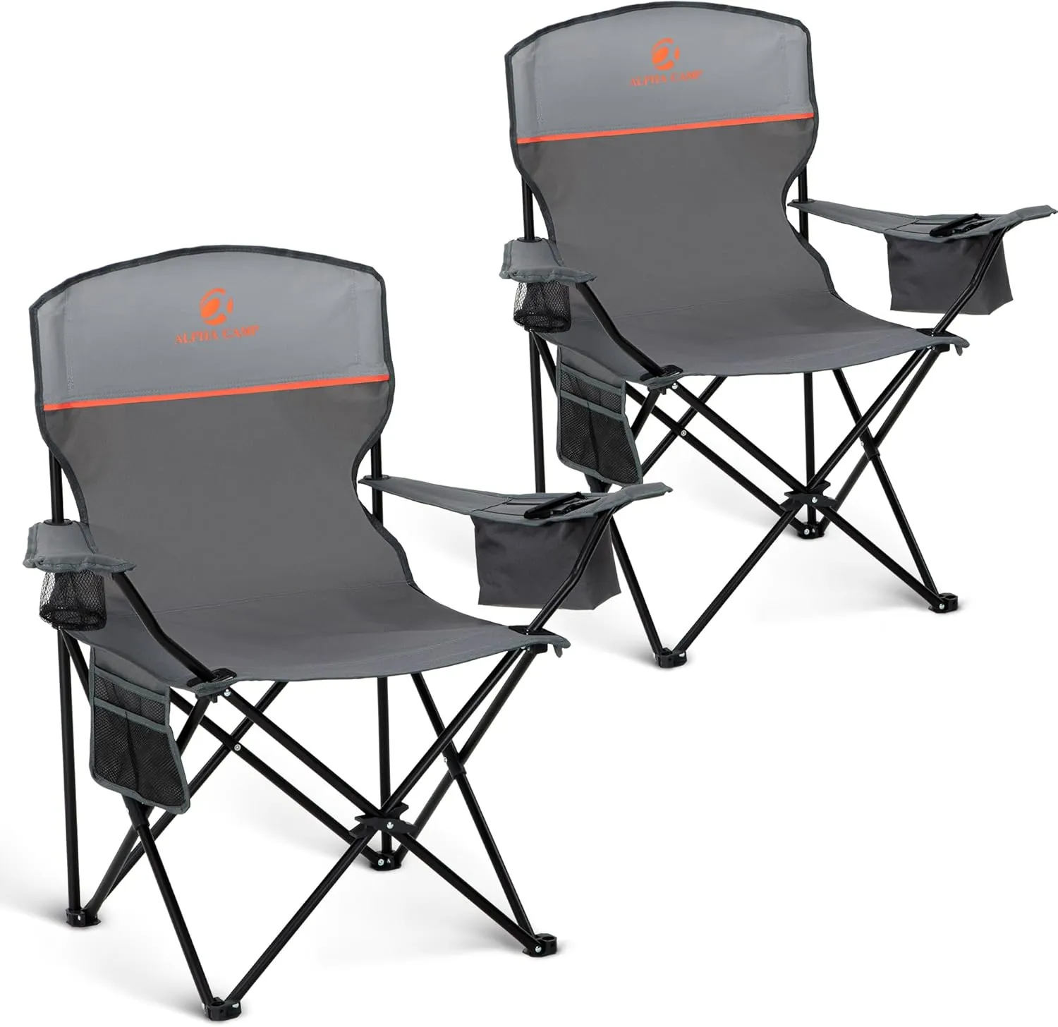 2 Pack Portable Camping Chair for Adults, Folding Outdoor Camp Chair Lightweight Lawn Chairs Folding Collapsible Chair for Camping, Tailgates, Beach, Gray, Support 225lbs