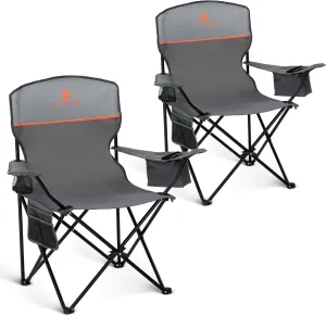 2 Pack Portable Camping Chair for Adults, Folding Outdoor Camp Chair Lightweight Lawn Chairs Folding Collapsible Chair for Camping, Tailgates, Beach, Gray, Support 225lbs