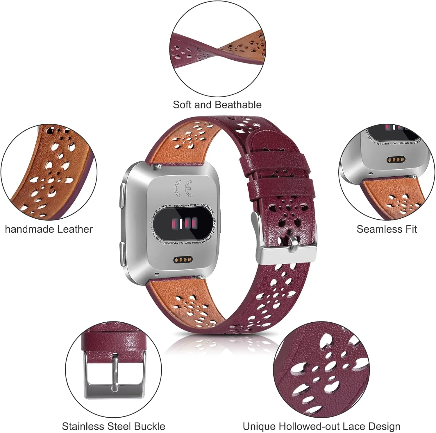 2 Packs Lace Leather Band Compatible with Fit bit Versa 2 Bands, Slim Soft Hollow-out Floral Leather Straps Replacement Accessory Wristband for Fit bit Versa/Fit bit Versa 2/Versa Lite/Versa SE Women Men