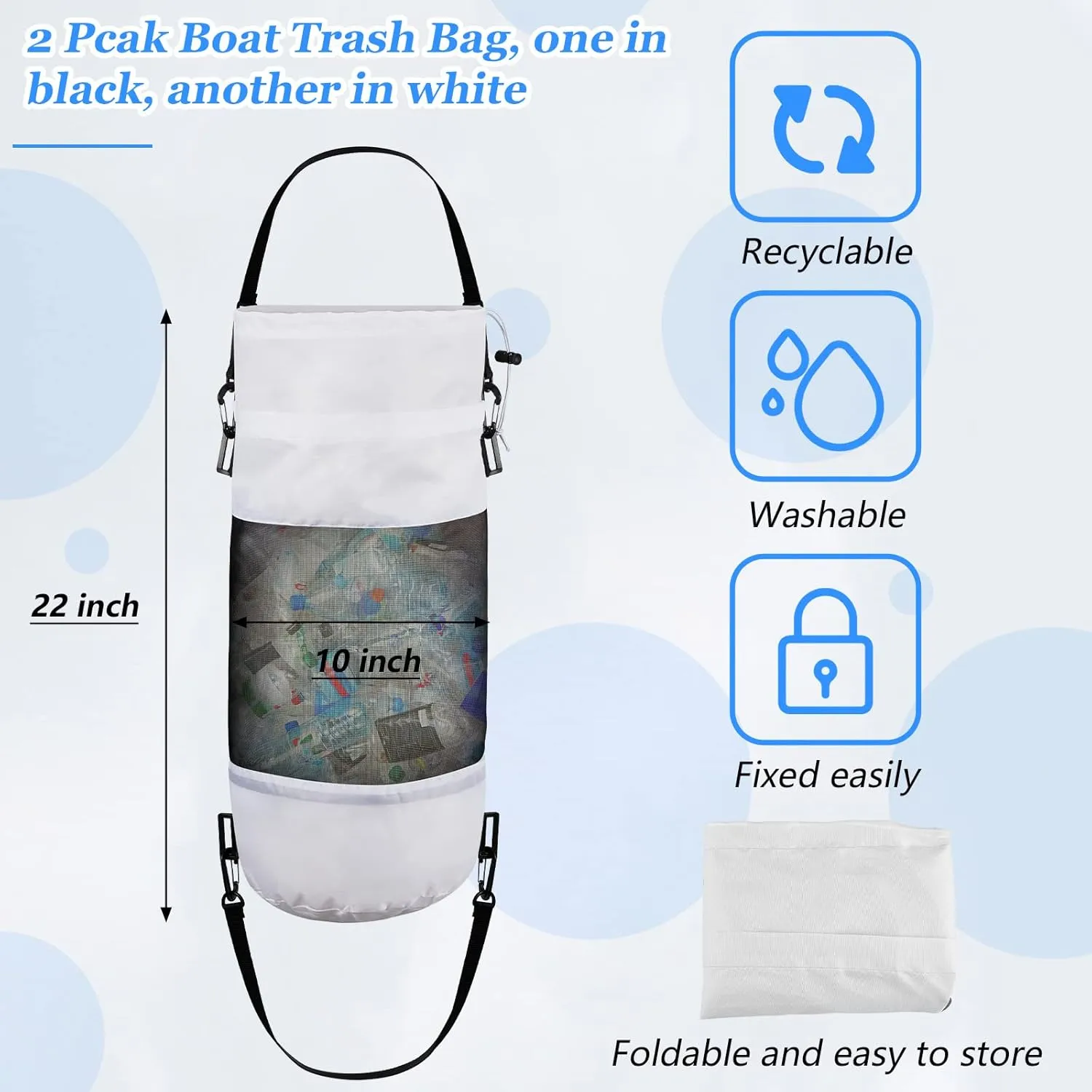 2 Packs Portable Boat Accessories Mesh Trash Bags Trash Can Garbage Container for Boat Kayak Camper Fishing Cabin Storage Men Women Adults