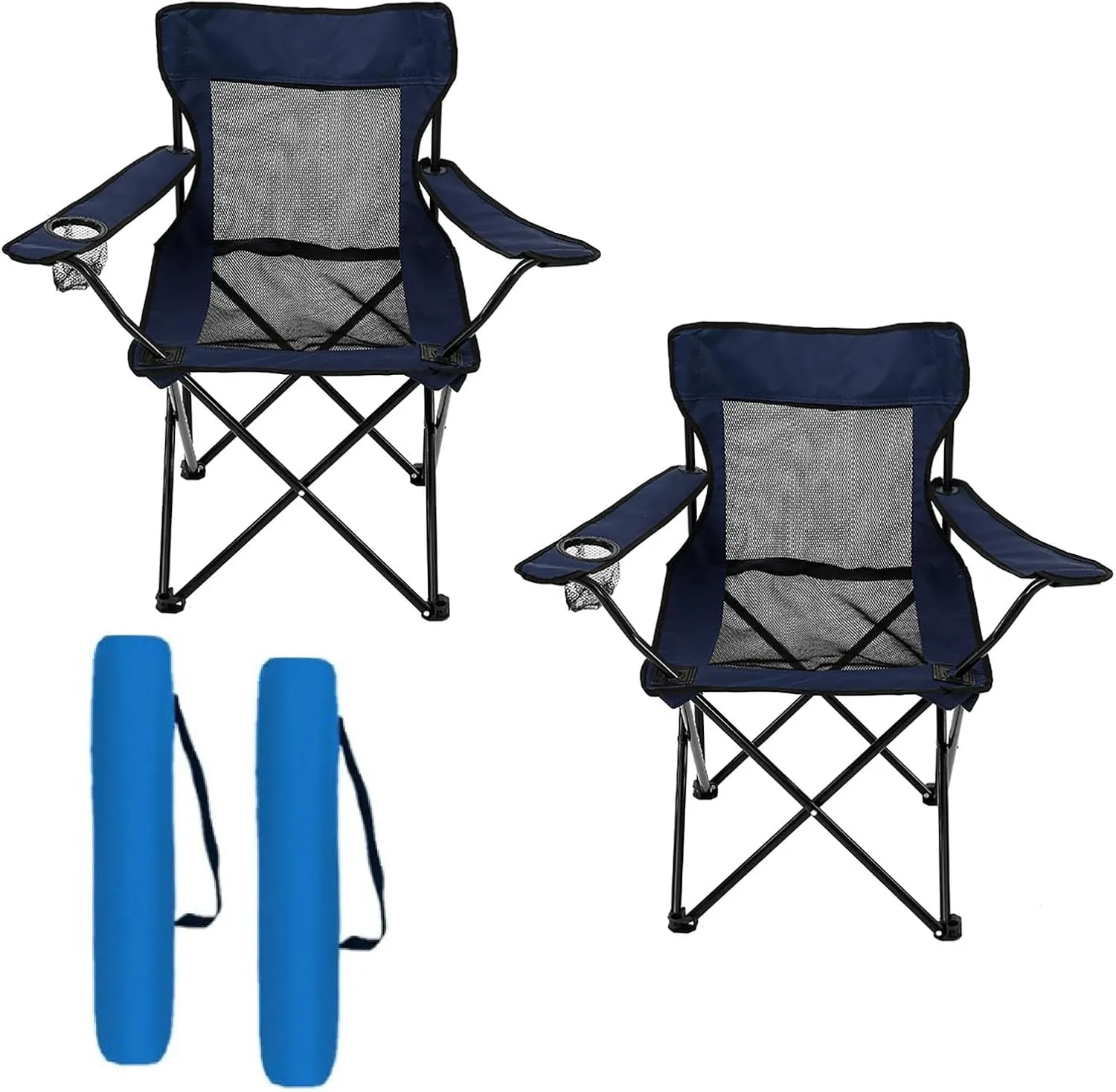 2 Pcs Portable Camping Chair with Cooling Mesh Back Foldable Camp Chairs with Cup Holder Fold Up Chairs Folding Large Lawn Chair for Outdoors Fishing Camping Hiking Travel Picnic Beach