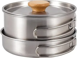 2 Piece-Set Camping Cookware set, Cooking Pot and Pan Set, with Folding Handle, for Outdoor Camping Picnic Pan Hiking Backpacking