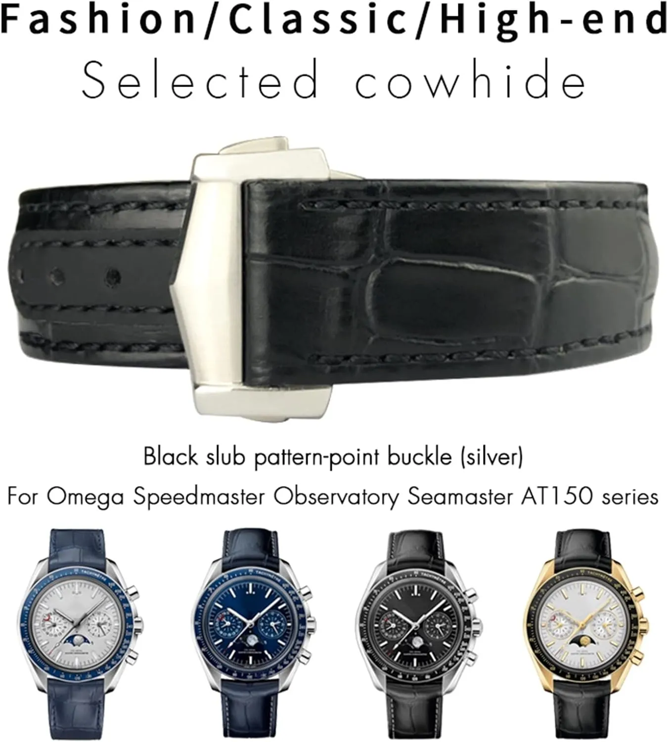 20mm Curved Leather Cowhide Watch Band Fit for Omega Speedmaster Seamaster 300 AT150 Sxwatch Watch Strap