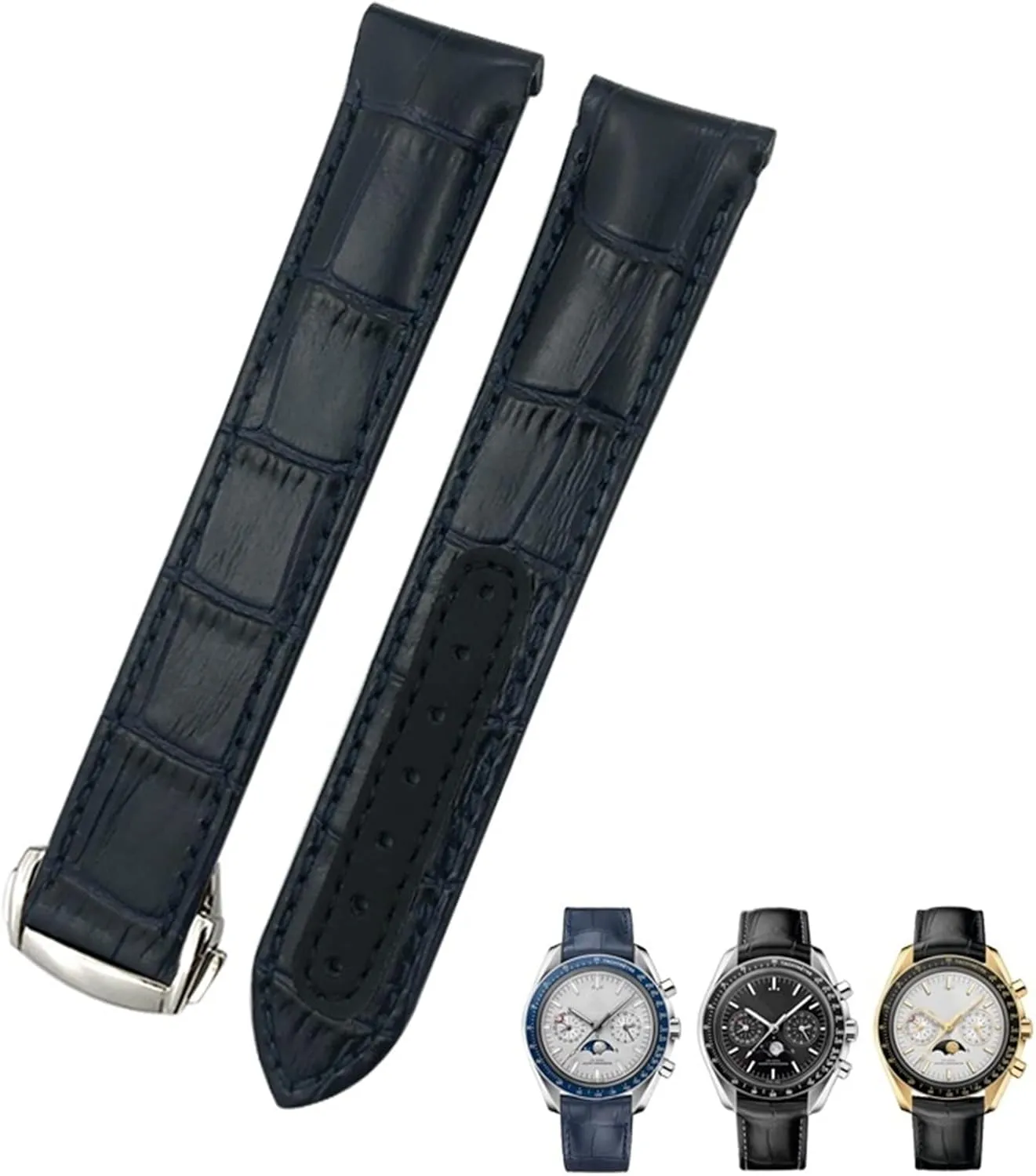 20mm Curved Leather Cowhide Watch Band Fit for Omega Speedmaster Seamaster 300 AT150 Sxwatch Watch Strap